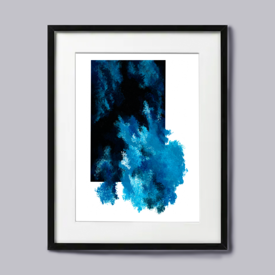 Azul a la Deriva es una obra abstracta que juega con los azules en movimiento, evocando la calma y fluidez del mar, ideal para espacios serenos y modernos.