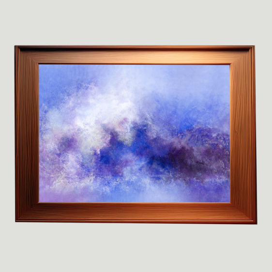 Niebla de Lavanda es una obra abstracta que combina tonos púrpuras y azules, creando una atmósfera suave y envolvente, perfecta para espacios serenos y elegantes.