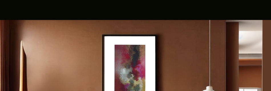 Cartel publicitario con cuadro abstracto