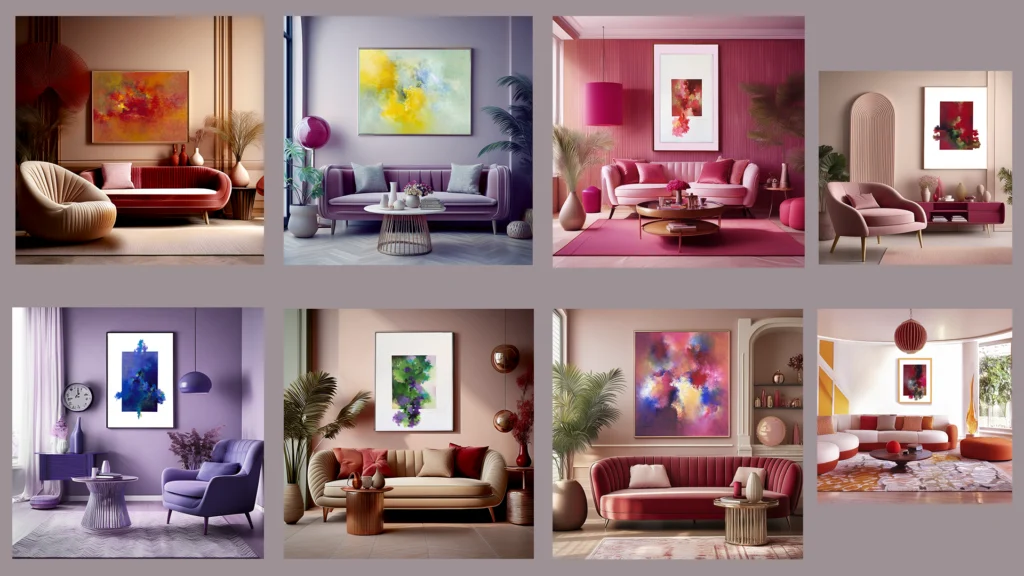 Collage de espacios decorados años 70
